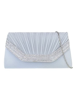 Girly Handbags Womens Pleated Gemstones Clutch Bag