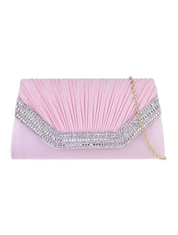 Girly Handbags Womens Pleated Gemstones Clutch Bag