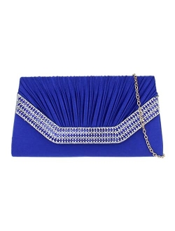 Girly Handbags Womens Pleated Gemstones Clutch Bag