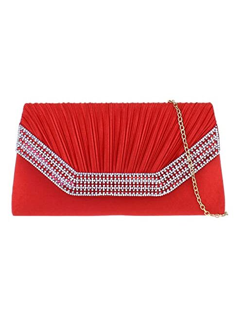 Girly Handbags Womens Pleated Gemstones Clutch Bag