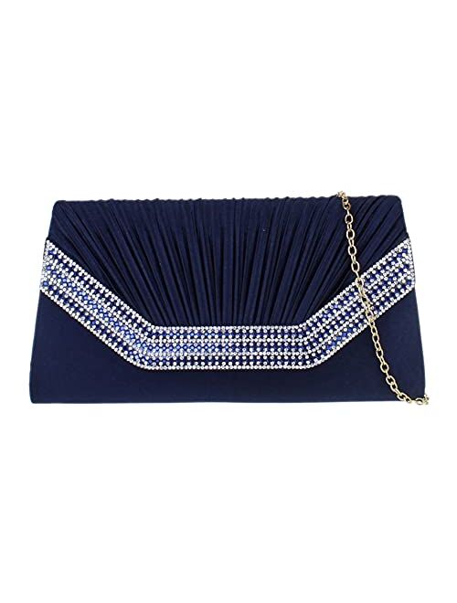 Girly Handbags Womens Pleated Gemstones Clutch Bag