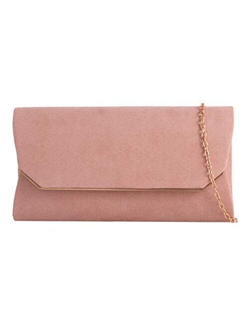 Girly Handbags Women Plain Suede Effect Clutch Bag