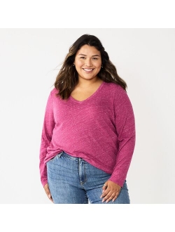 Plus Size Sonoma Goods For Life Favorite Long Sleeve V-Neck Tee