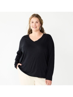 Plus Size Sonoma Goods For Life Favorite Long Sleeve V-Neck Tee