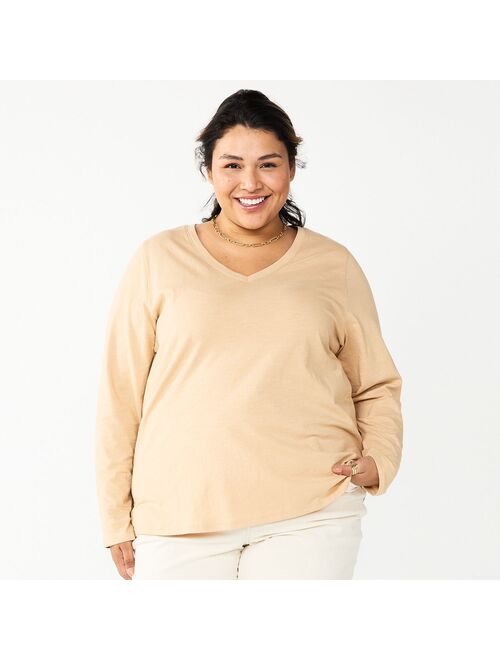 Plus Size Sonoma Goods For Life Favorite Long Sleeve V-Neck Tee