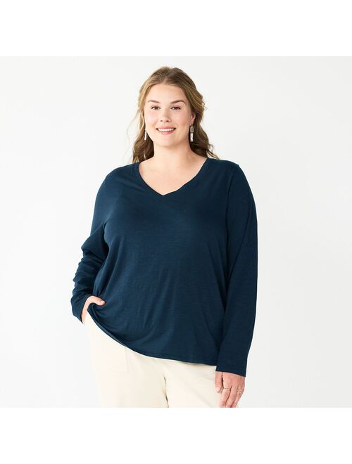 Plus Size Sonoma Goods For Life Favorite Long Sleeve V-Neck Tee