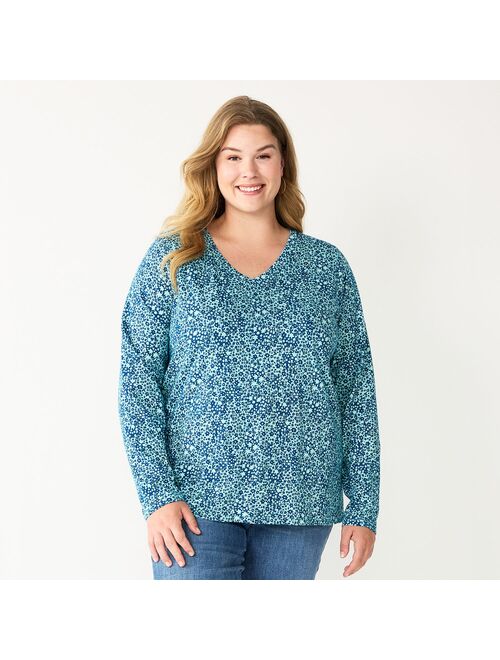 Plus Size Sonoma Goods For Life Favorite Long Sleeve V-Neck Tee