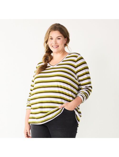 Plus Size Sonoma Goods For Life Favorite Long Sleeve V-Neck Tee