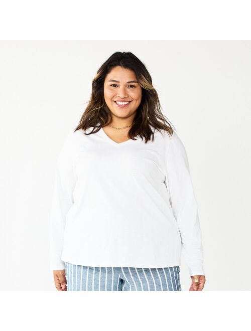 Plus Size Sonoma Goods For Life Favorite Long Sleeve V-Neck Tee