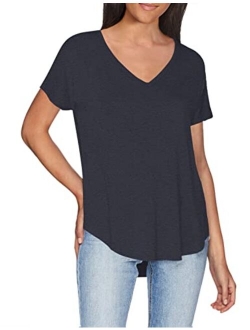 Women's Jersey Relaxed-Fit Short-Sleeve V-Neck Longline T-Shirt