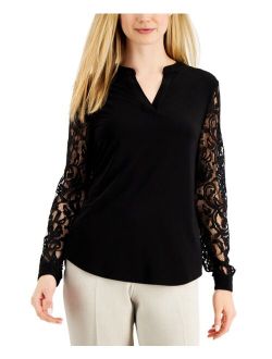 V-Neck Lace-Sleeve Top