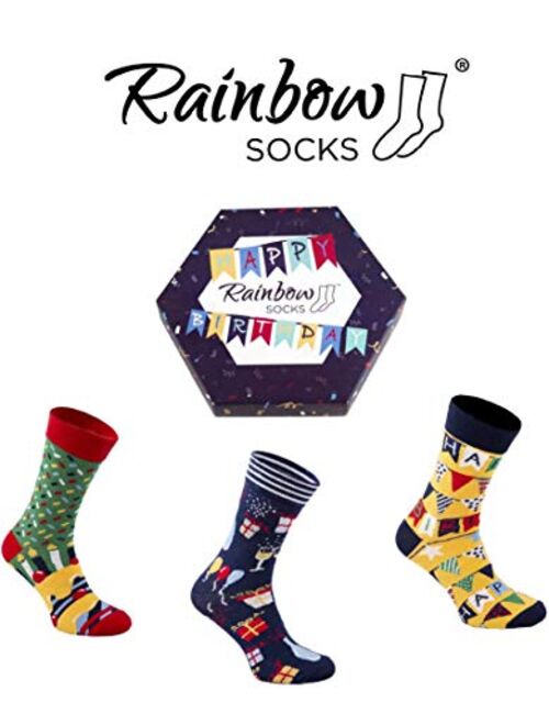 Rainbow Socks - Men Women Funny Happy Birthday Socks Box Gift - 3 Pairs