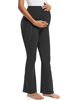 Glampunch Womens Materniy Pants Stretchy Comfy Wide Leg Pregnancy Lounge Trousers with Pockets