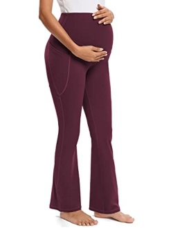 Glampunch Womens Materniy Pants Stretchy Comfy Wide Leg Pregnancy Lounge Trousers with Pockets