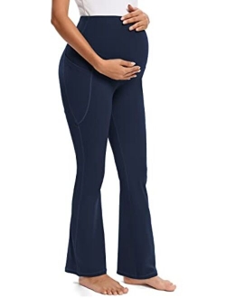 Glampunch Womens Materniy Pants Stretchy Comfy Wide Leg Pregnancy Lounge Trousers with Pockets