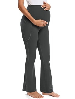 Glampunch Womens Materniy Pants Stretchy Comfy Wide Leg Pregnancy Lounge Trousers with Pockets