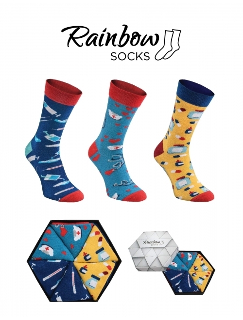 Rainbow Socks - Men Women Novelty Nurse Socks Box - 3 Pairs