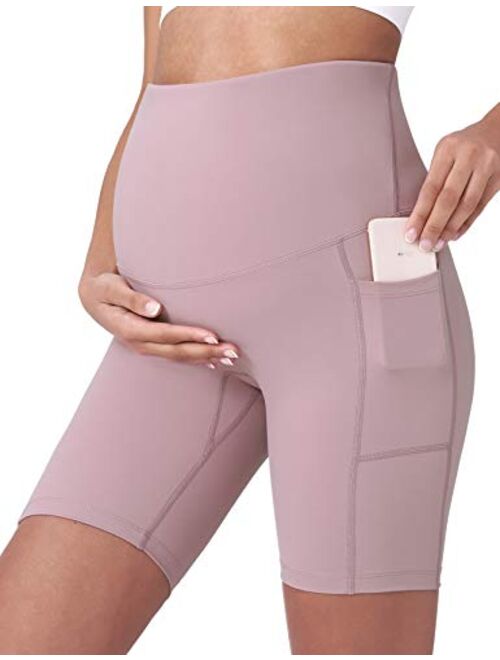 POSHDIVAH Women's Maternity Yoga Shorts Over The Belly Bump Summer Workout Running Active Short Pants with Pockets 5"/8"