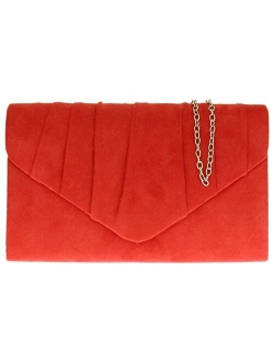 Girly Handbags Faux Suede Clutch Bag Pleated Design Evening Party Womens