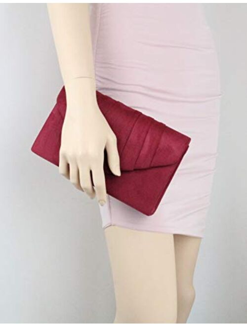 Girly Handbags Faux Suede Clutch Bag Pleated Design Evening Party Womens