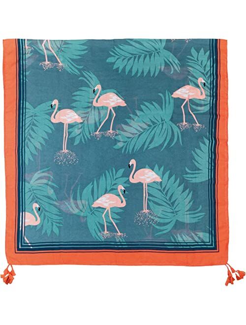 San Diego Hat Company Flamingo Palm Printed Scarf w/ Tassels At Corners