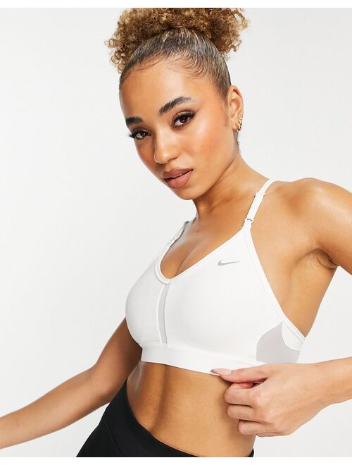 Nike Training Dri-FIT Indy v-neck light-support padded sports bra in white