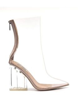 Brand Cape Robbin Crystal Glaze Womens Perspex Lucite Clear Pointy Toe Chunky Heel Ankle Boots