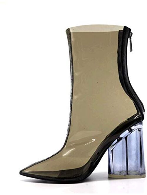 Cape Robbin Brand Cape Robbin Crystal Glaze Womens Perspex Lucite Clear Pointy Toe Chunky Heel Ankle Boots