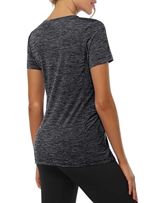 CHICHO Women's V Neck Workout Shirt with Pocket Short Sleeve Moisture Wicking Top for Running Hiking Yoga T-Shirt