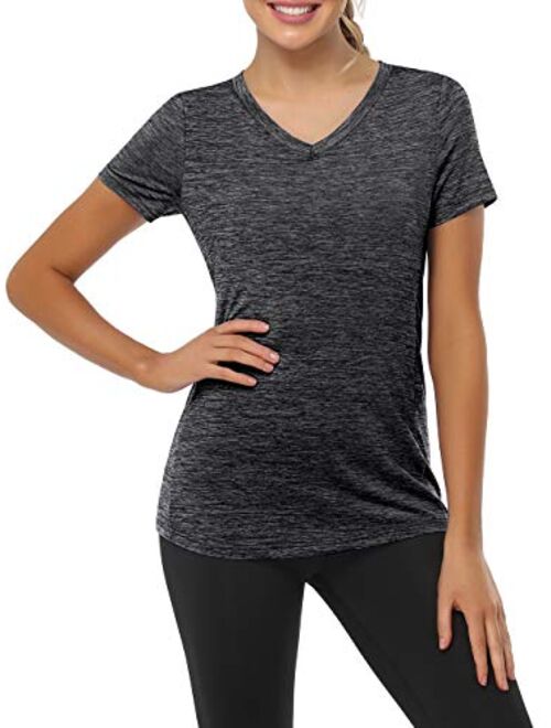 CHICHO Women's V Neck Workout Shirt with Pocket Short Sleeve Moisture Wicking Top for Running Hiking Yoga T-Shirt