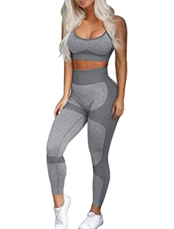 OLCHEE Womens Workout Sets 2 Piece - Seamless Yoga Leggings and Cross-Strap Sports Bra Gym Outfits Activewear Matching Set