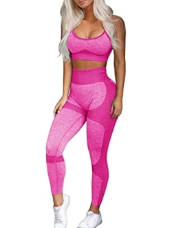 OLCHEE Womens Workout Sets 2 Piece - Seamless Yoga Leggings and Cross-Strap Sports Bra Gym Outfits Activewear Matching Set