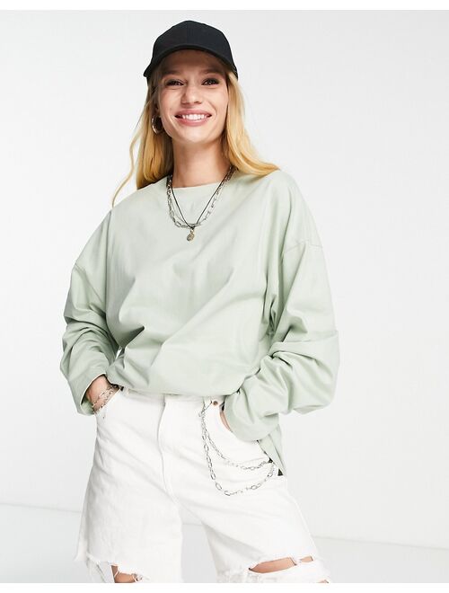 Topshop Petite Topshop long sleeve skater tee in green