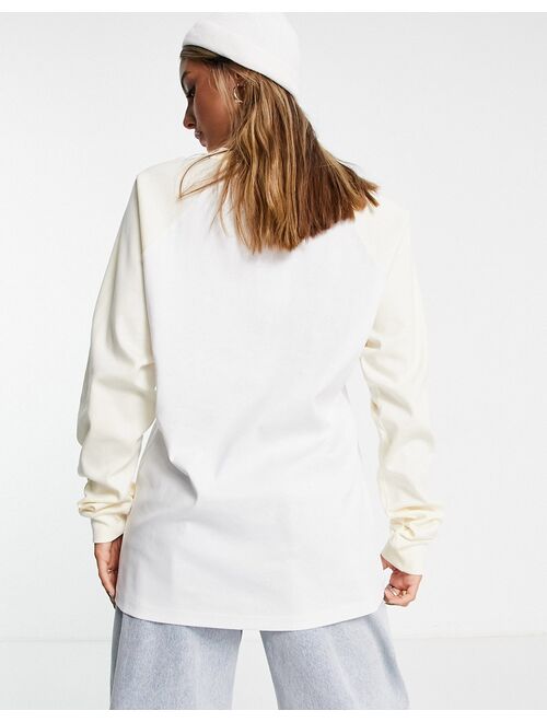 Topshop baseball oversized long sleeve tee in white