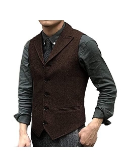 Generic Mens Wool Suit Vest Slim Fit Lapel Tweed Groomsmen Waistcoat for Business Casual (Color : Black, Size : 3X-Large)