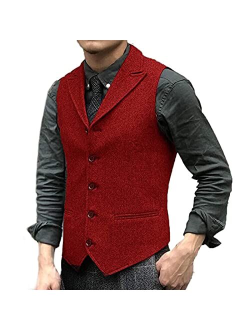 Generic Suit Vest, Men's Casual V Neck Slim Fit Single Breasted Lapel Waistcoat for Tuxedos Blazer (Color : Green, Size : Medium)