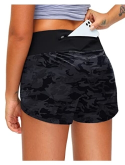 Soothfeel Women's Running Shorts with Zipper Pocket 3 Inch Quick-Dry Workout Athletic Gym Shorts for Women