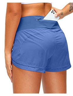 Soothfeel Women's Running Shorts with Zipper Pocket 3 Inch Quick-Dry Workout Athletic Gym Shorts for Women