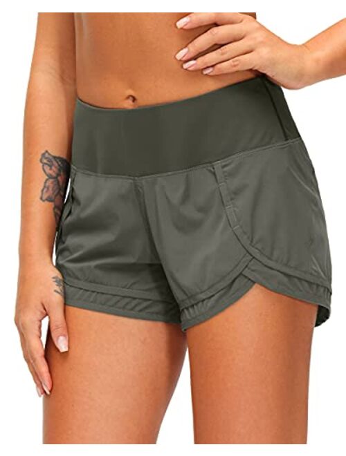 Soothfeel Women's Running Shorts with Zipper Pocket 3 Inch Quick-Dry Workout Athletic Gym Shorts for Women