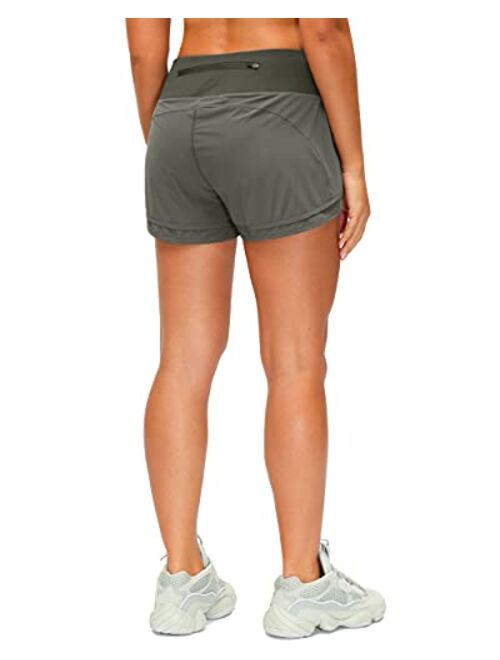 Soothfeel Women's Running Shorts with Zipper Pocket 3 Inch Quick-Dry Workout Athletic Gym Shorts for Women