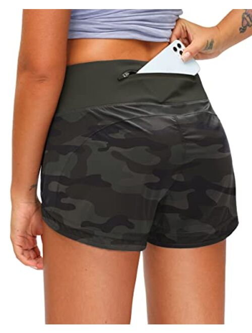 Soothfeel Women's Running Shorts with Zipper Pocket 3 Inch Quick-Dry Workout Athletic Gym Shorts for Women