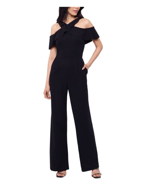 Buy XSCAPE Women's Ruffled-Neck Cold-Shoulder Jumpsuit online | Topofstyle