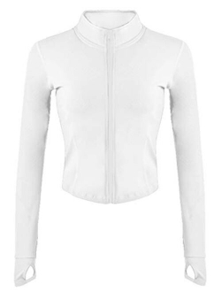 Gacaky Women's Lightweight Athletic Full Zip Seamless Workout Track Jacket with Thumb Holes