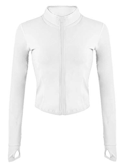 Gacaky Women's Lightweight Athletic Full Zip Seamless Workout Track Jacket with Thumb Holes