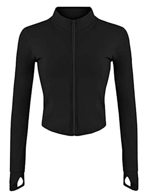 Gacaky Women's Lightweight Athletic Full Zip Seamless Workout Track Jacket with Thumb Holes