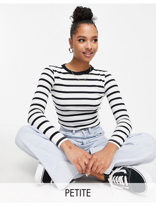 Topshop Petite long sleeve stripe tee in mono