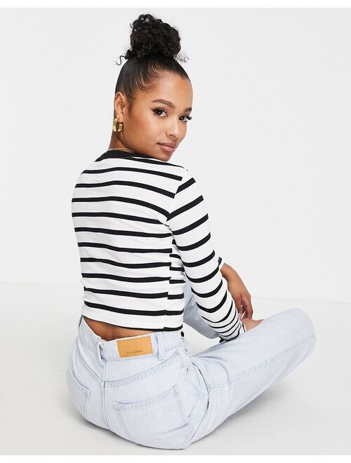 Topshop Petite long sleeve stripe tee in mono