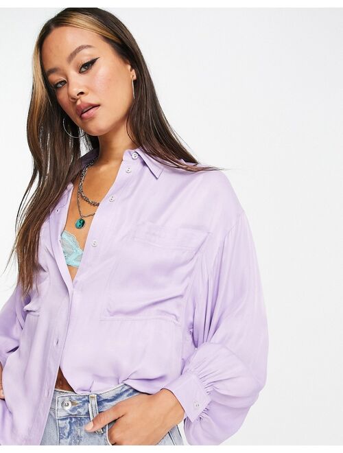 Topshop satin pocket smart shirt in lilac