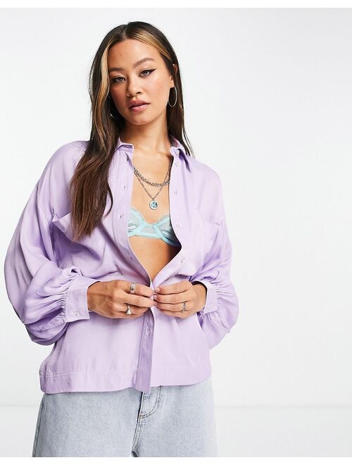 Topshop satin pocket smart shirt in lilac