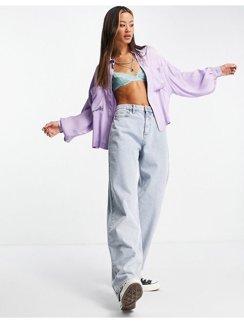 Topshop satin pocket smart shirt in lilac